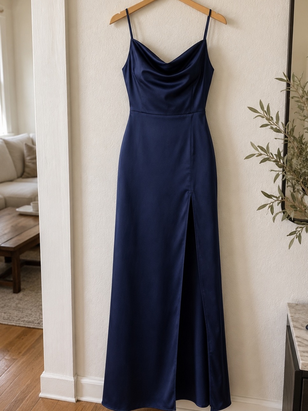 Revolve Lia Gown Blueberry | Cowl Neck Maxi Dress with Thigh Slit